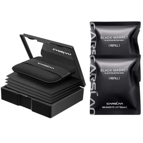 CARSLAN Makeup Blotting Paper with Powder, Black Magnet Blotting Sheet for Oily & Combination Skin,...
