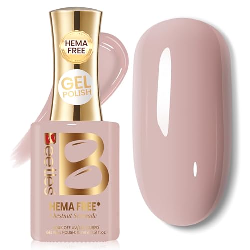 Image of Beetles Nude Pink Gel Polish - Chestnu Serenade 15ML Full Size /0.51Fl Oz, HEMA-Free Pink Nude Gel Polish, Soak Off UV LED Lamp Fall Nails Art, Manicure Salon DIY French Nails