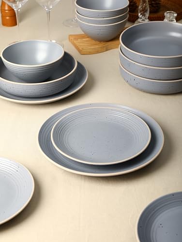 Image of Stone Lain Lauren Modern Stoneware 32-piece Round Dinnerware Set, Plates and Bowls Set, Dish set for 8, Light Gray