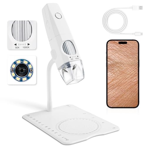 At-Home Skin & Scalp Analyzer - 2MP 1000X Wireless HD Microscope to Inspect Pores Wrinkles & Hair Follicles Connect to Your Phone or PC Personal Beauty Magnifier for Home & Salon Use