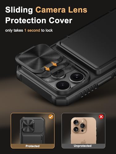 Image of Vihibii for iPhone 16 Pro Case Wallet with Card Holder (4 Cards) [RFID Blocking] & Slide Camera Cover, Military Grade Drop Protection, Rugged Hard Back & Silicone Edge Phone Case, 6.3 inch 2024, Black