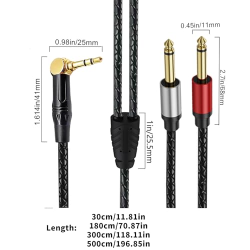Cable adaptador 3.5mm macho a 2x6.35mm macho Y splitter 3 m miniatura 4
