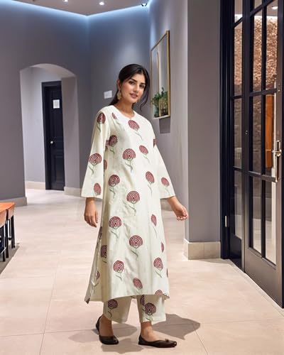 Image of GoSriKi Women's Rayon Viscose Printed Straight Kurta with Pant