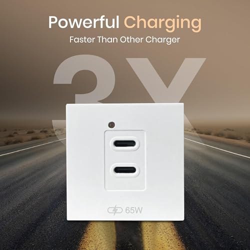 Image of MX 65W PD GaN USB Charger Dual USB-C Ports (C+C) 2-Module 45x45mm Modular Socket Plate Fast Charging Wall Adapter 90-270V AC Input Safe & Compact White