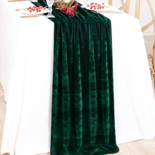 Image of MLMC Velvet Table Runner 10ft Luxury Velvet Fabric Elegant Table Decorations 20x120 Inches for Wedding Anniversary Romantic Dinner Holiday Kitchen and Dining Table Decor, 2 Pack, Emerald Green