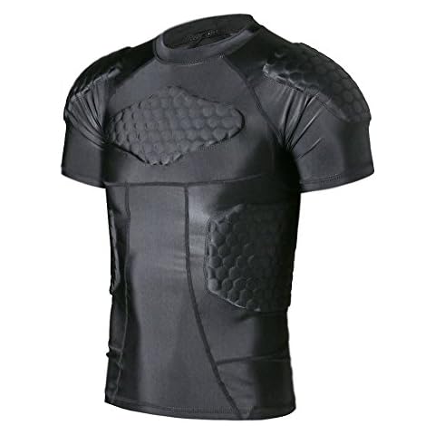 DGYAO Padded Comprssion T Shirt, Padded Protective Shirt for Rugby Football Paintball Baseball… Black Cover