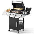 MELLCOM Upgraded 36,000 BTU Stainless Steel Burner Propane Grill, 3 Burner BBQ Barbecue Gas Grill with Cast Iron Grates & Side Stove for Patio, Camping, Outdoor Cooking