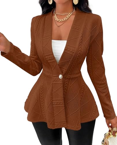 MINTLIMIT Blazers for Women Long Sleeve Button Down Textured Cardigan Business Casual Peplum Blazers Suit Jackets