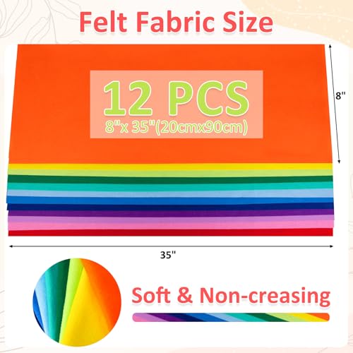 Image of XSEINO 12 Rolls 8 inchx35 inch 1.4mm Thick Soft Felt Fabric Sheet 12 Assorted Gradient Series Colors Felt Pack for DIY Craft Sewing Squares Nonwoven Patchwork