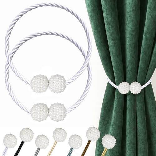 Hion Magnetic Curtain Tiebacks White 2pcs, Curtain Tiebacks Buckles Holdbacks