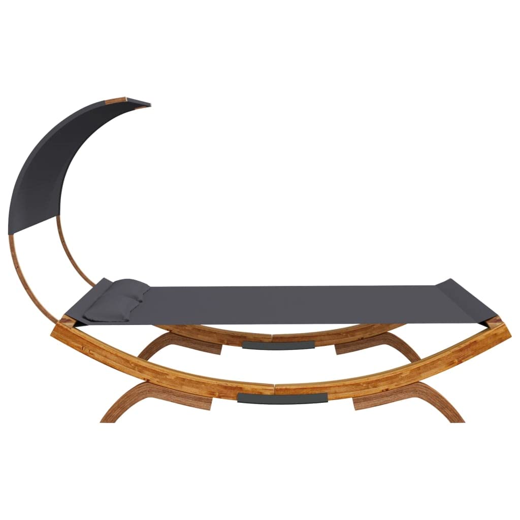 Lettino da giardino con tetto in legno massello, 165 x 203 x 126 cm, colore antracite, con protezione solare per terrazza, balcone e piscina, relax