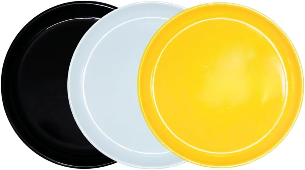 Round Plate Full Microwave Safe Unbreakable Plastic Material|Food Grade,Vibrant Color|Serving Dinner Plates for Home,Kitchen,Restaurant,Cafe,Office,Mess|Set of 3|Black Yellow White