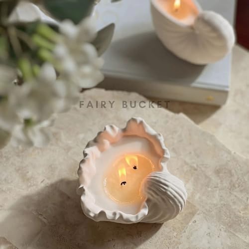 Image of Fairy Bucket Seashell Scented Candle - Aesthetic Shell Decorative Aroma Candle for Home Decor, Bedroom & Living Room - Luxury Fragrance Candle for Relaxation, Spa & Gift (Conch Shell)