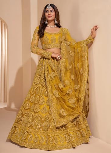 Image of ZAALIMA FASHION Women's Semi Stitched satin blend Lehenga Choli with Embroidered Pattern Unstitched Blouse and Dupatta Set | Women's Lehenga Cholis