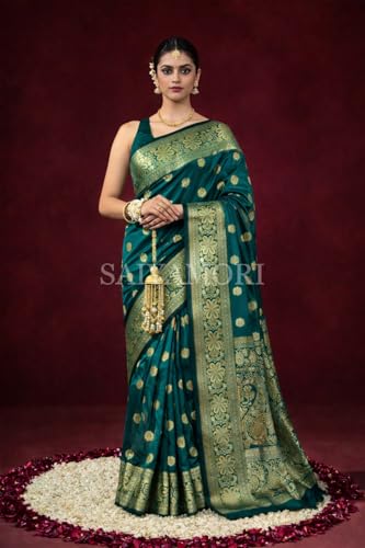 Image of Women's Soft Silk Style Jacquard Saree with Rich Zari Woven Border & Pallu | 5.6 Mtr Saree with 0.8 Mtr Unstitched Blouse