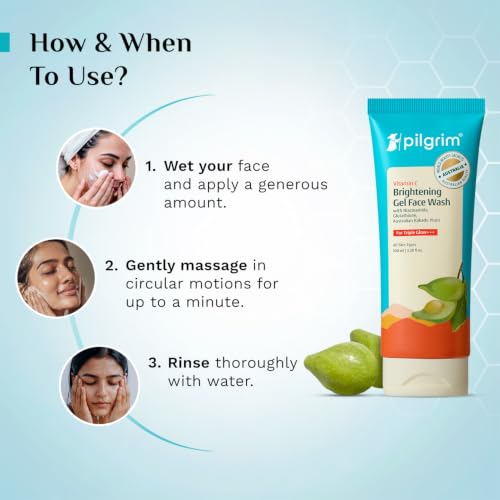 Image of Pilgrim Australian Vitamin C Gel Face Wash for Glowing Skin with Kakadu Plum & Niacinamide | Tan Removal, Brightens & Reduces Pigmentation, Gentle Exfoliation | All SKin Type | 100 ml