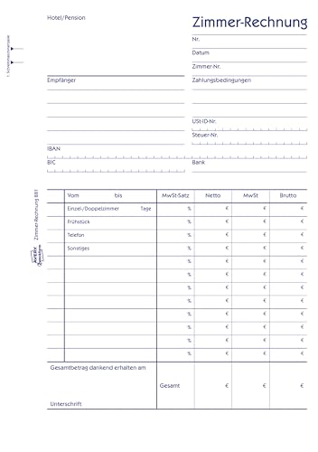 AVERY Zweckform 881 Zimmerrechnung (A5, mit 1 Blatt Blaupapier, beidseitig bedruckt, 50 Blatt) weiß