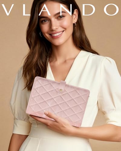 Vlando Travel Jewelry Organizer Case,Jewelry Storage Book Ring Binder with Clear Zipper Velvet Pouch Bag for Travel Essentials,Rings,Necklace,Earrings,Bracelets,Brooches,Gifts for Women-Sand Pink