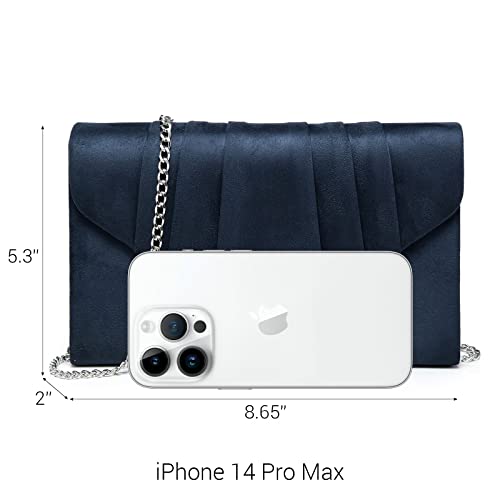 Dasein Women's Evening Bag Pleated Envelope Clutch Handbag Wedding Party Bridal Purse, 1-velvet Navy