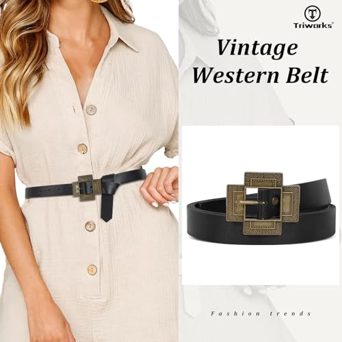 Women Western Concho Leather Belt Cowgirl Boho Belt Chunky for Dresses Concert Festival4