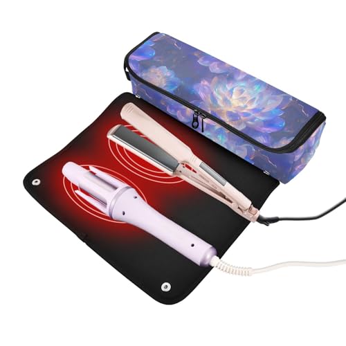Bolsa de viaje resistente al calor para herramientas de cabello con diseño de flores grandes moradas, ideal para planchas y rizadores miniatura 2