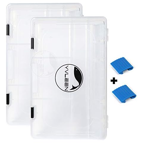 YVLEEN Fishing Tackle Boxes - 3600 3700 Tackle Box Plastic Storage Organizer Box with Removable Dividers - 2packs/4packs Tackle Trays - Included 2pcs of Extra Clip Cover