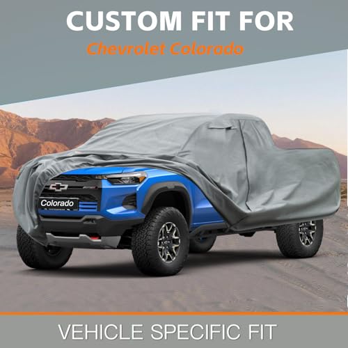 Image of Kayme Heavy Duty Truck Cover Custom Fit Chevrolet Chevy Colorado(2003-2025) Extended Cab /Crew Cab SB Short Bed. Waterproof All Weather for Pickup, Full Exterior Covers Sun Rain UV Protection.