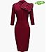 Women's 1950s Retro 3/4 Sleeve Bow Cocktail Party Evening Dress Work Pencil Dress Red Large
