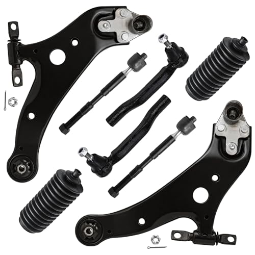 Image of Detroit Axle - 8pc Front End Suspension Kit for Toyota 2011-2020 Sienna, 2 Lower Control Arms with Ball Joints 4 Inner Outer Tie Rods 2 Boots 2012 2013 2014 2015 2016 2017 2018 2019 Replacement