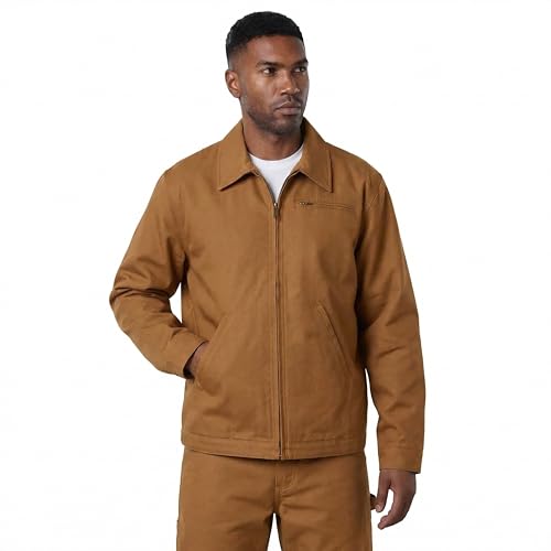 NAVIS MARINE Mens Relaxed Fit Work Utility Jacket 100% Cotton Canvas Multi-Pocket Durable Workwear for Construction(Khaki X-Large)