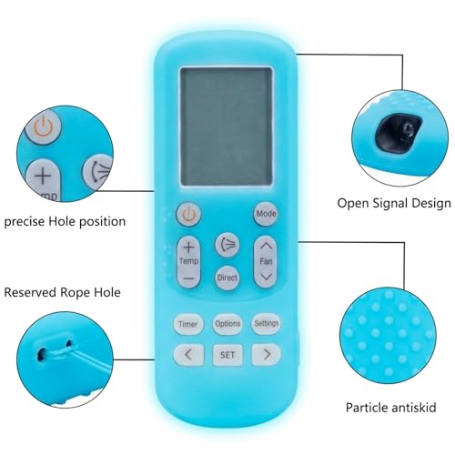 Image of Silicone Cover Compatible with Samsung Split Inverter Air Conditioner Remote Control, Shockproof, Stylish, Windfree 2026 Model Remote Cover - Glow in Dark Blue, Easy to find in Darkness