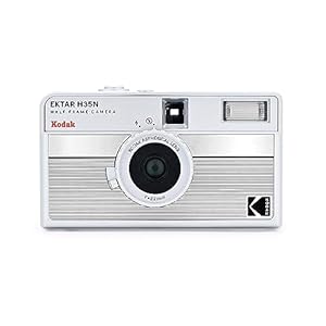 KODAK EKTAR H35N Half Frame Film Camera, 35mm, Reusable, Focus-Free, Bulb Function, Built-in Star Filter, Coated Improved Lens (Film & AAA Battery are not Included) (Striped Silver)