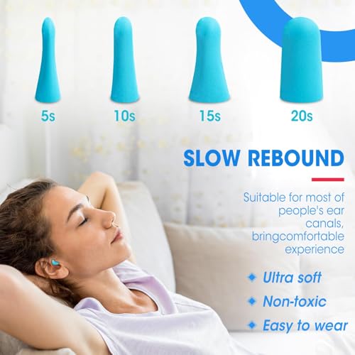 Image of AZEN 600 Pairs Ear Plugs, NRR 32dB Soft Foam Ear Plugs for Sleeping Noise Cancelling, Earplugs for Concerts Shooting Swimming Noise Reduction,Individually Wrapped (Lake Blue)