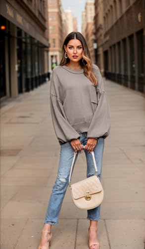 Image of Zeagoo Sweaters for Women 2025 Trendy Fall Fashion Oversized Lantern Long Sleeve Knitted Pullover Tops Outfits