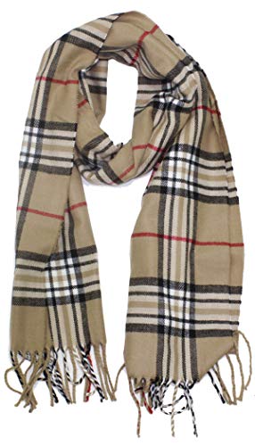 Cirrus Soft Cashmere Feel Plaid Check and Solid Winter Scarf (Classic Camel Plaid)