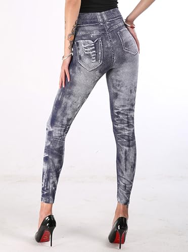 Womens Ripped Jeggings High Waisted Leggings Jeans Skinny Stretch Denim Pants2