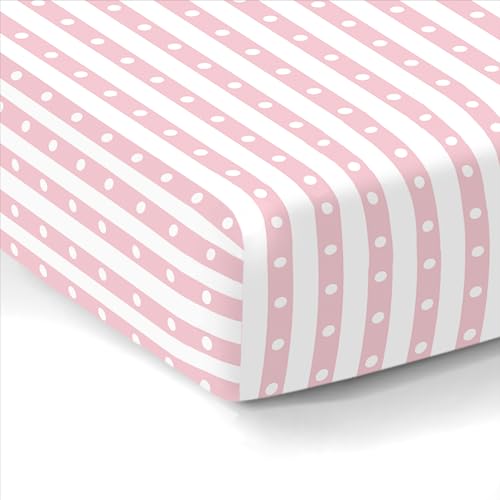 100% Organic Cotton Fitted Sheets for Standard Crib and Toddler Mattresses/Pads 28” x 52” and up to 6” Thick. Compatible with Dream On Me, Safety 1st, Newton, and Others. Pink Stripes