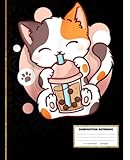 Cat Boba Tea Bubble Tea Anime Kawaii Neko Composition Notebook: College Ruled | Kitty Cat And Funny...