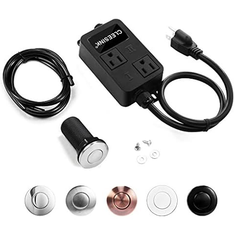Garbage Disposal Air Switch Kit Dual Outlet Sink Top Waste Disposer On/Off Switches with ABS Power Module Long Stainless Steel Brushed Button by CLEESINK Cover