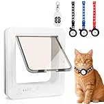 Chatiere pour Chat Puce Electronique, Accès Sélectif pour Votre Chat, Empêche Les Étrangers d'Entrer, Installation Facile, avec 3 Clés de Détection de Collier & 1 Télécommande