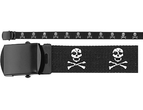 Army Camouflage Solid Color Military Web Belt (Black Jolly Roger - Black Buckle, 54