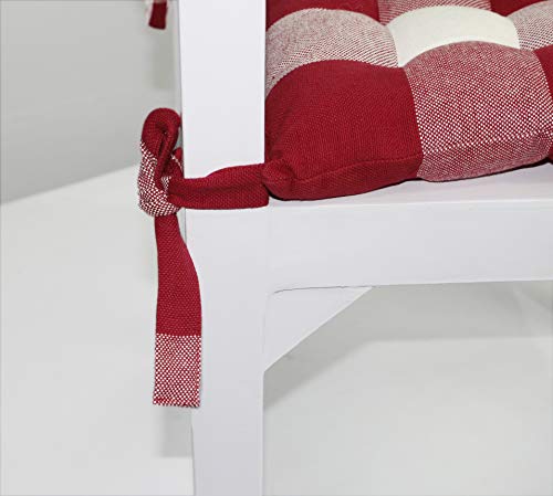 Cotton Craft Chair Cushion Pads - Set Of 4 - Buffalo Gingham Check - Dining Kitchen Office Chair Seat Cushion With Ties - Durable Cotton Fabric Thick Comfy Poly Fill - Indoor Use - 17X17 In – Burgundy #TOP3