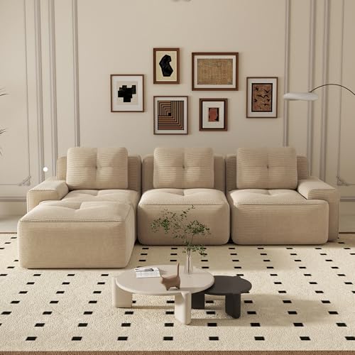Canapé d'angle convertible, 293 cm Canapé 4 places en L, compressible canapé modulable Cloud avec assise profonde, canapé confortable et librement combinable pour le...