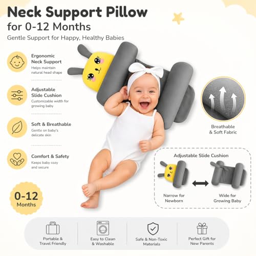 Image of Baby Pillow Combo Set for Newborns & Infants | Toddler Pillow Head Support Cushions with Plush Side Rollers for 0-12 Months