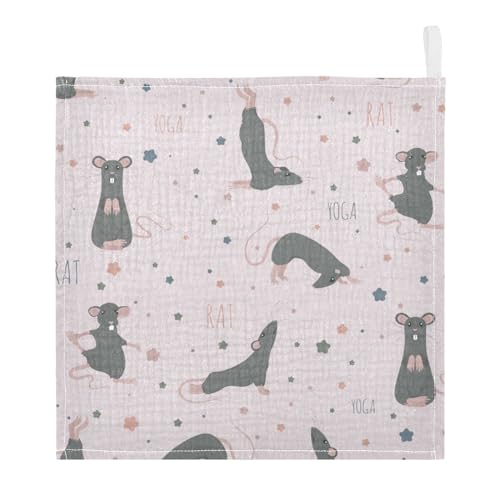 Image of vvfelixl Rat Yoga Poses Baby Burp Cloths Baby Muslin Washcloths for Boys Girls Cotton Baby Face Towel for Newborn Infants Soft and Absorbent 11.8 X 11.8 in, 5 Pack