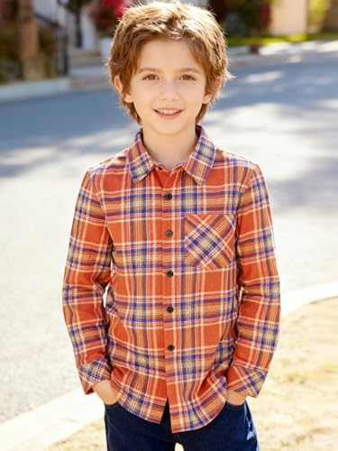 Image of Yoimira Boys Flannel Shirts Kids Long Sleeve Plaid Tops Casual Button Down Shirt Western Plaid Jacket