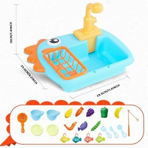 Ulikey Fregadero De Juguete Con Agua 2 En 1 | Circulación Automática | Grifo Giratorio 180° | Set De Cocina Y Baño Para Niños +3 Años (Verde)