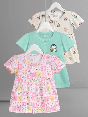 Image of HELLCAT 100% Cotton Baby Frock Dress for Girls - Pack of 3, Soft & Trendy, Short Sleeve