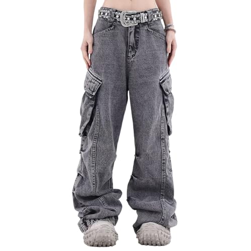 Y2K Jeans Men's Hip Hop Vintage Washed Old Jeans Brother Extra Large Pocket Loose Wide Leg Pants
