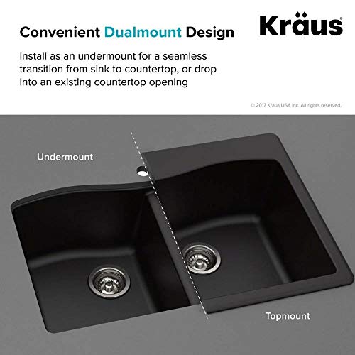 Kraus KGD-54BLACK Forteza™ 33 Inch Dual Mount Single Bowl Granite Kitchen Sink In Black thumb #5